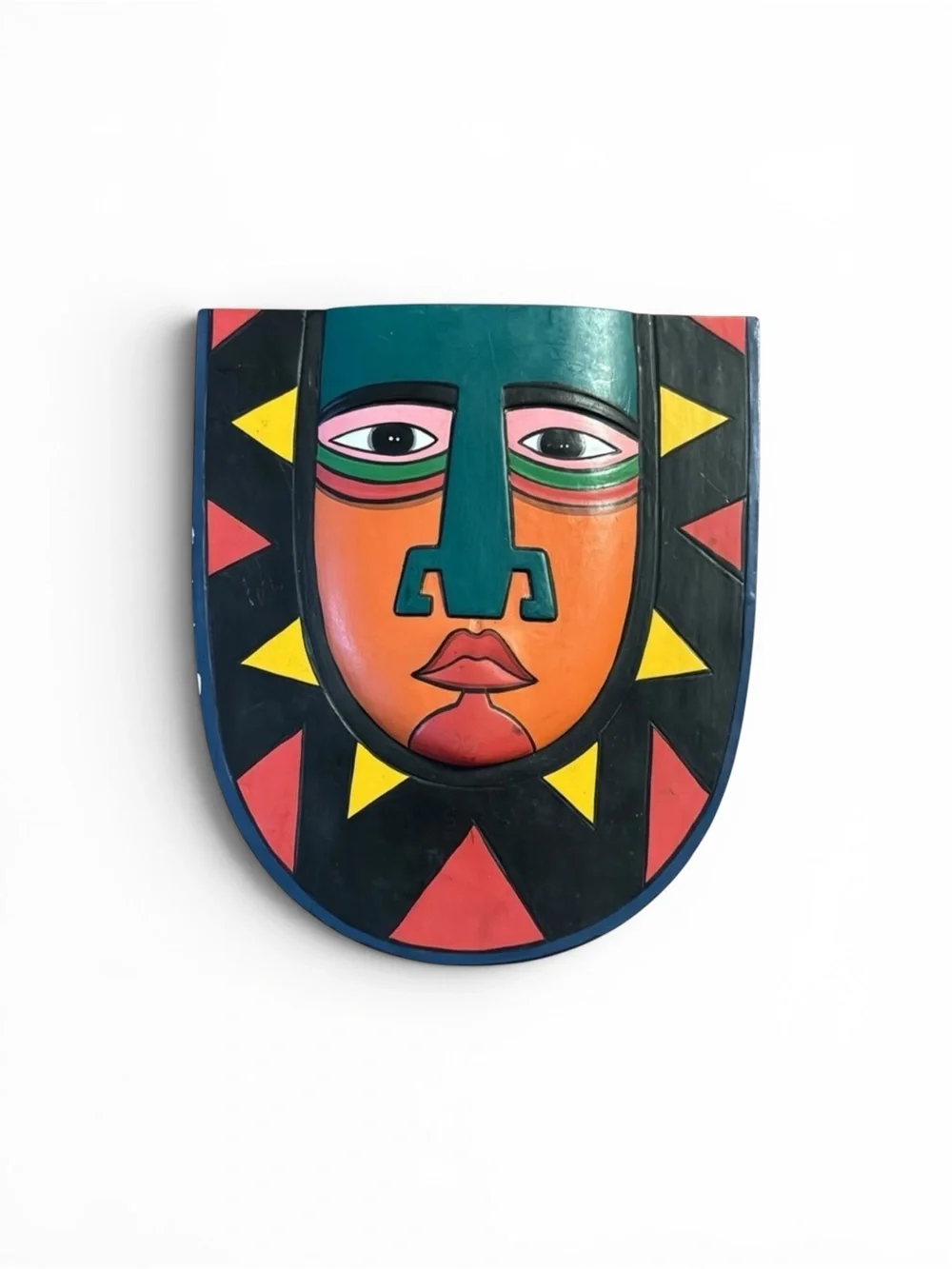 Vintage 1980s Laurel Burch Ceremonial Wooden Rainbow Tribal Mask